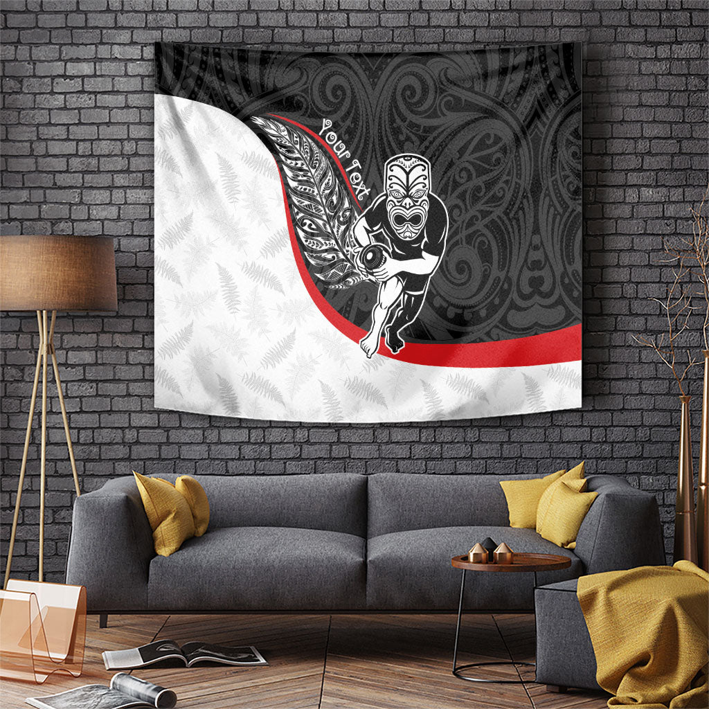 Personalised Aotearoa Lawn Bowls Tapestry Maori Warrior and Silver Fern Sporty Style LT03 Black - Polynesian Pride