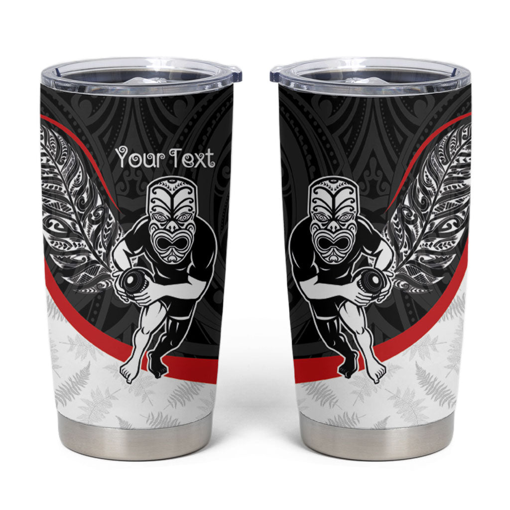 Personalised Aotearoa Lawn Bowls Tumbler Cup Maori Warrior and Silver Fern Sporty Style LT03 Black - Polynesian Pride