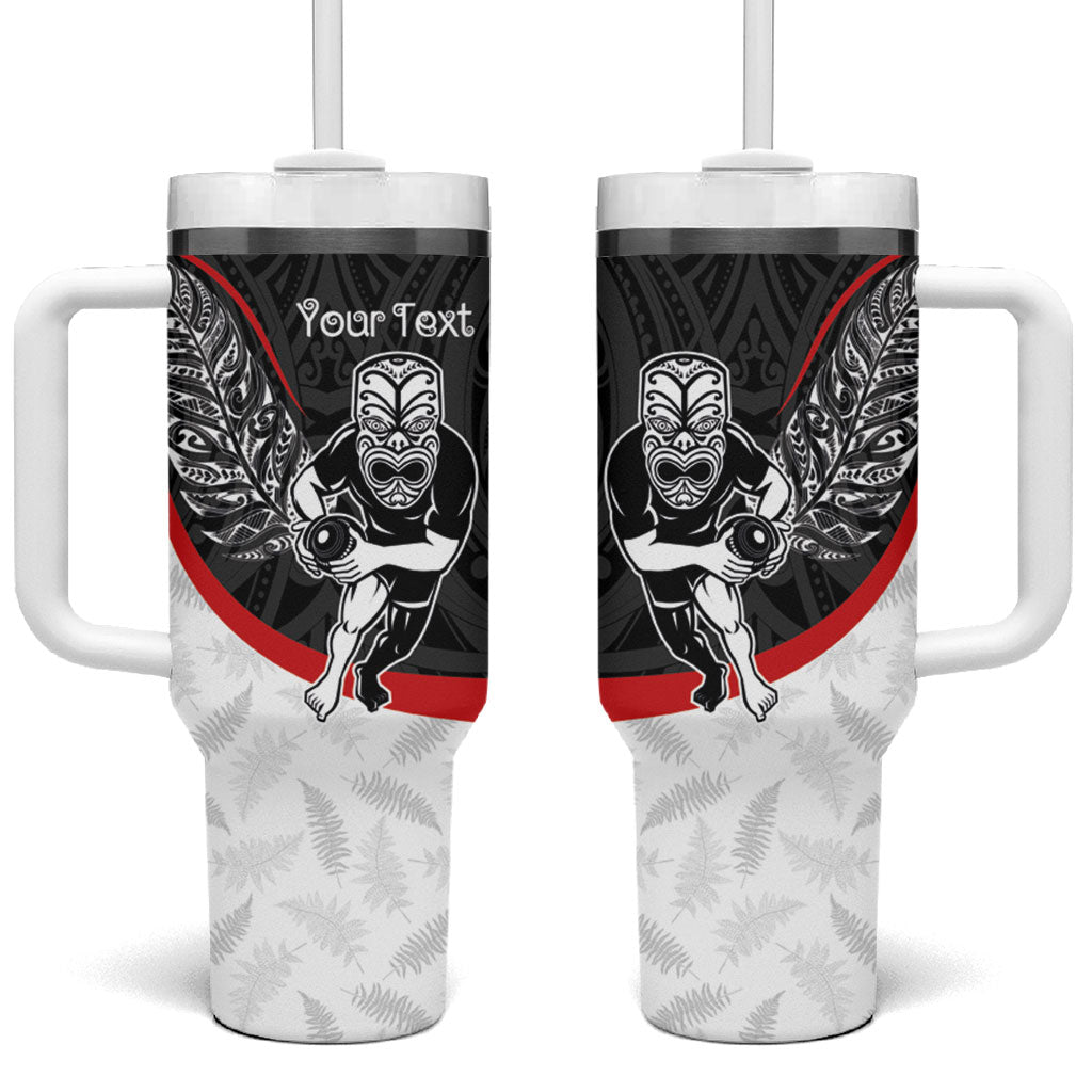 Personalised Aotearoa Lawn Bowls Tumbler With Handle Maori Warrior and Silver Fern Sporty Style LT03 One Size: 40 oz Black - Polynesian Pride