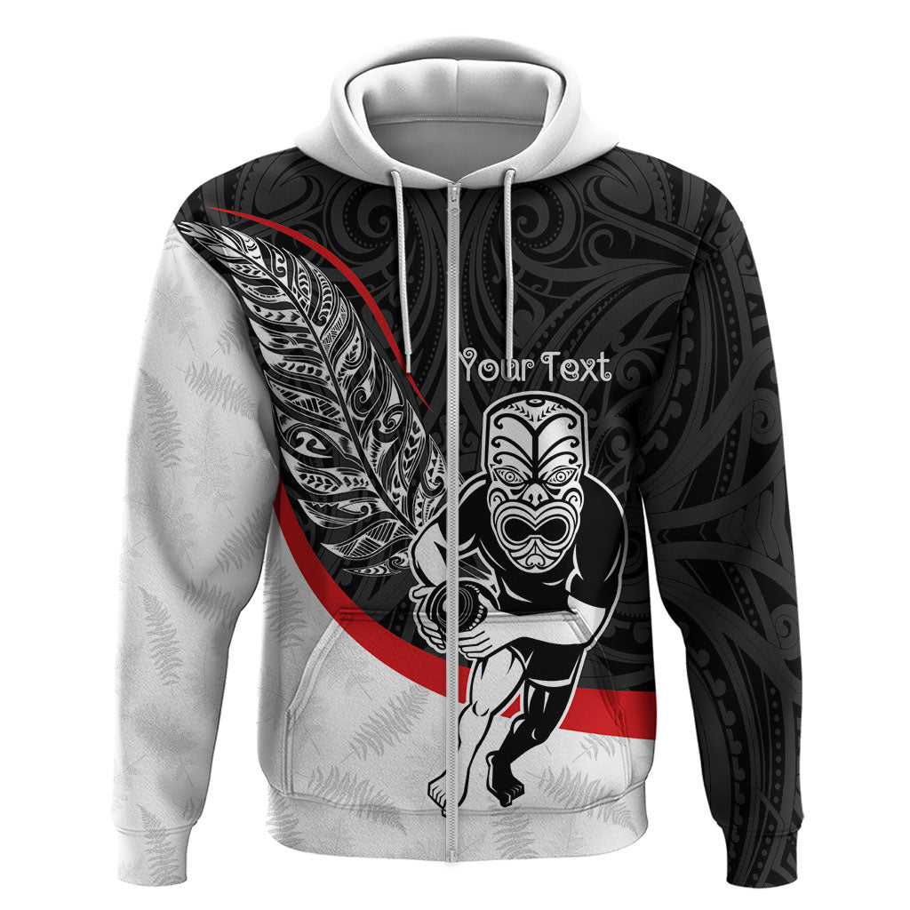 Personalised Aotearoa Lawn Bowls Zip Hoodie Maori Warrior and Silver Fern Sporty Style LT03 Zip Hoodie Black - Polynesian Pride