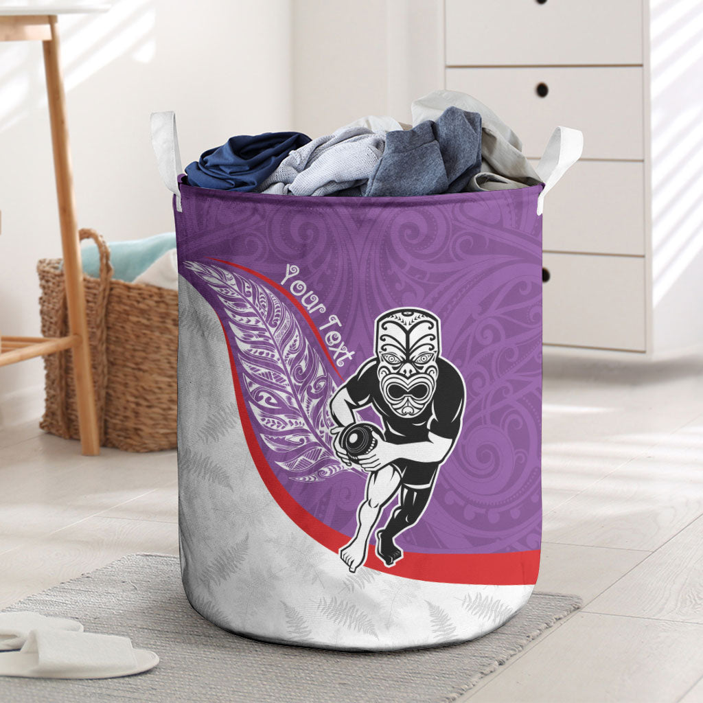 Personalised Aotearoa Lawn Bowls Laundry Basket Maori Warrior and Silver Fern Sporty Style Purple LT03 Purple - Polynesian Pride