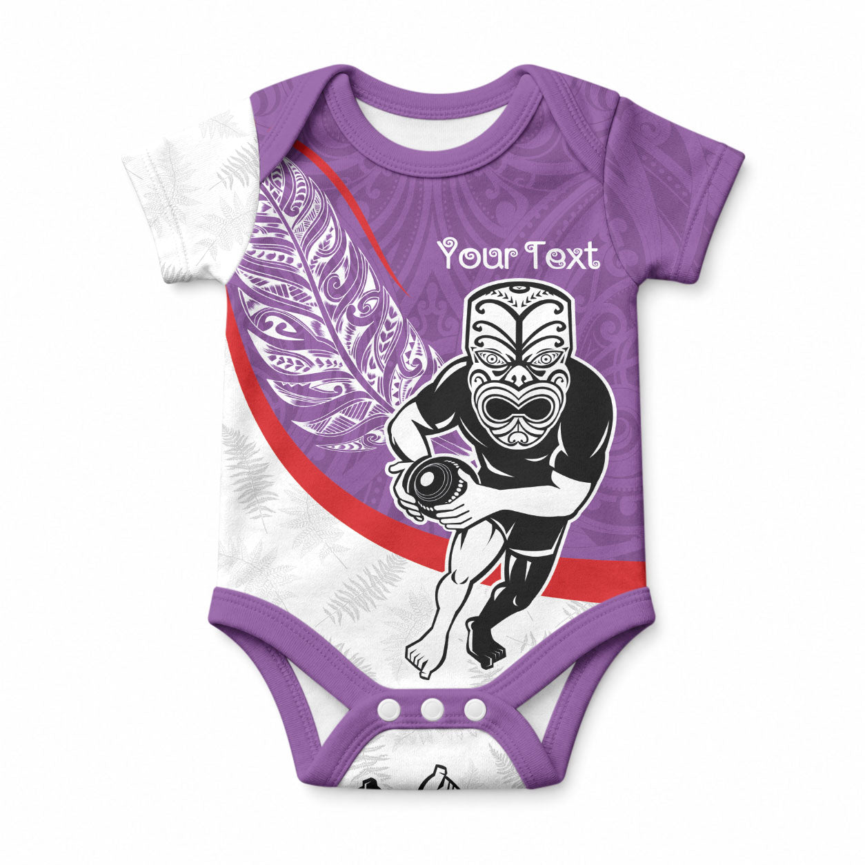 Personalised Aotearoa Lawn Bowls Baby Onesie Maori Warrior and Silver Fern Sporty Style Purple LT03 Purple - Polynesian Pride