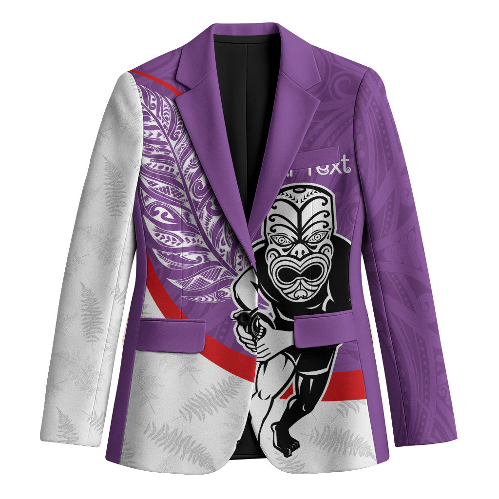 Personalised Aotearoa Lawn Bowls Blazer Maori Warrior and Silver Fern Sporty Style Purple LT03 Unisex Purple - Polynesian Pride