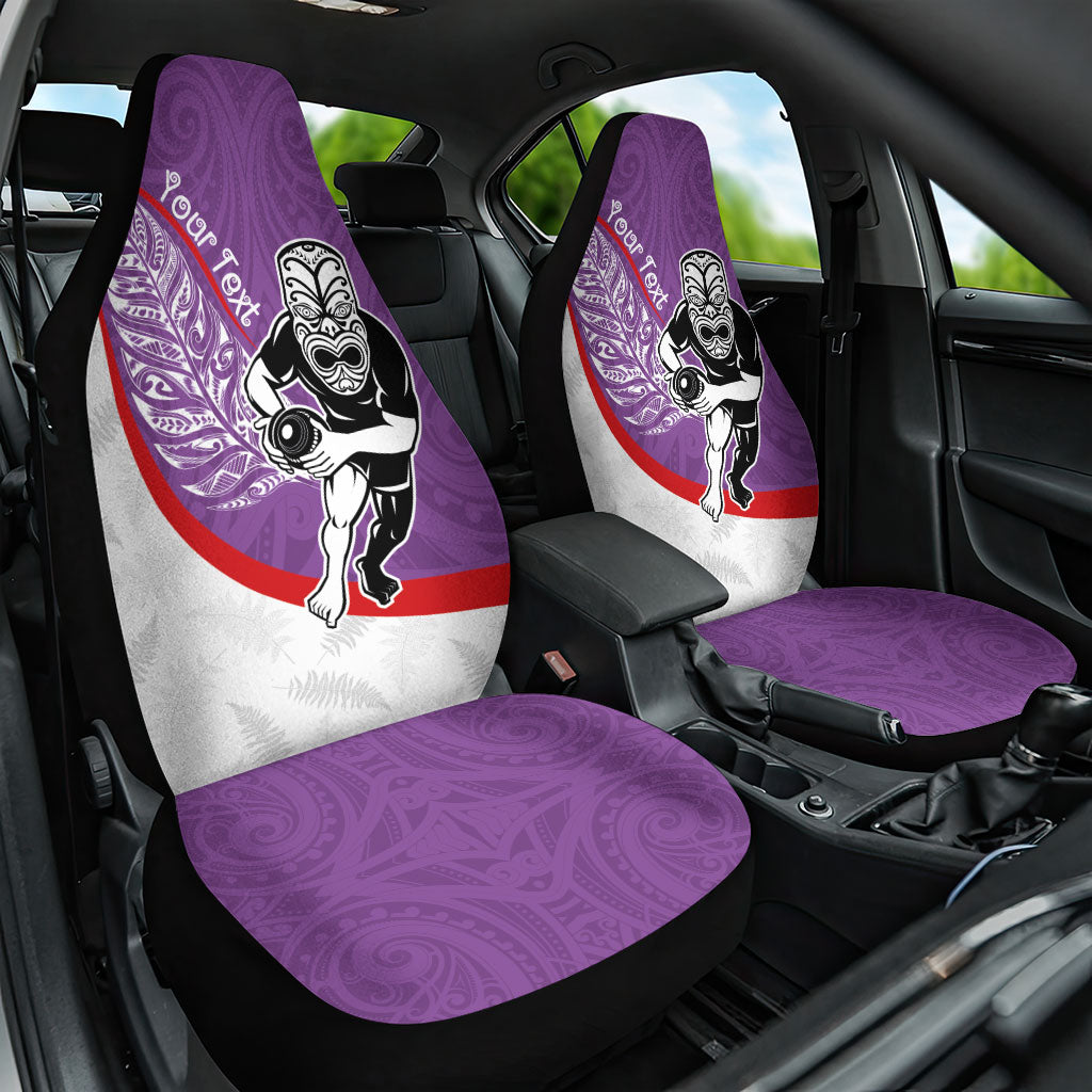 Personalised Aotearoa Lawn Bowls Car Seat Cover Maori Warrior and Silver Fern Sporty Style Purple LT03 One Size Purple - Polynesian Pride