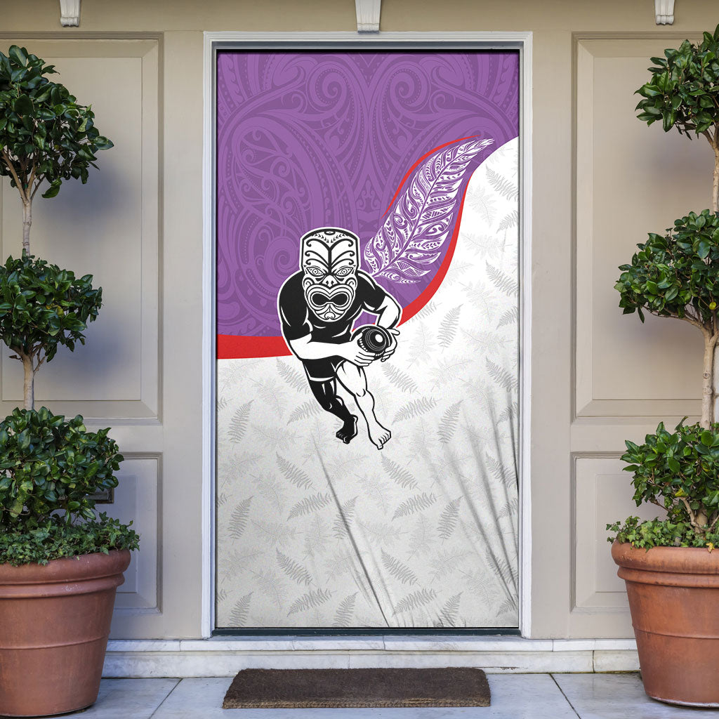 Aotearoa Lawn Bowls Door Cover Maori Warrior and Silver Fern Sporty Style Purple LT03 Purple - Polynesian Pride
