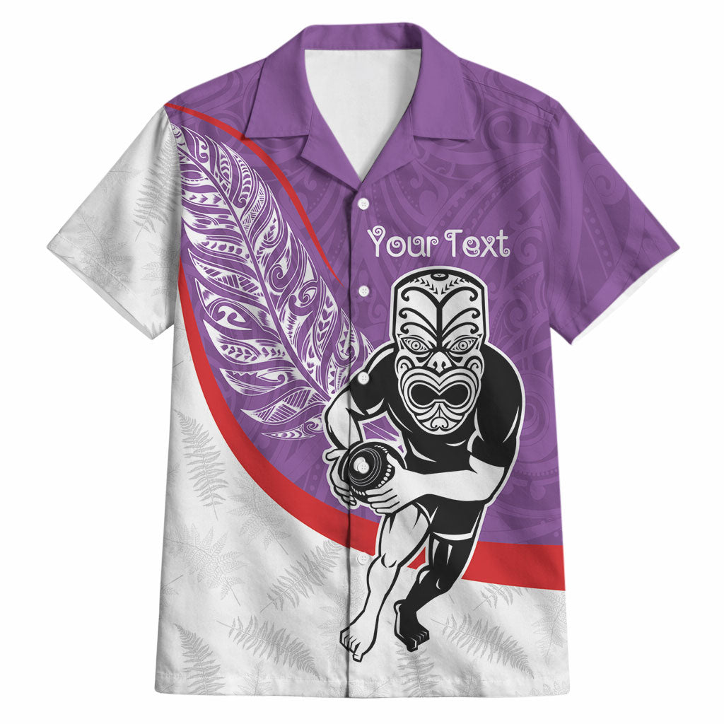 Personalised Aotearoa Lawn Bowls Hawaiian Shirt Maori Warrior and Silver Fern Sporty Style Purple LT03 Purple - Polynesian Pride