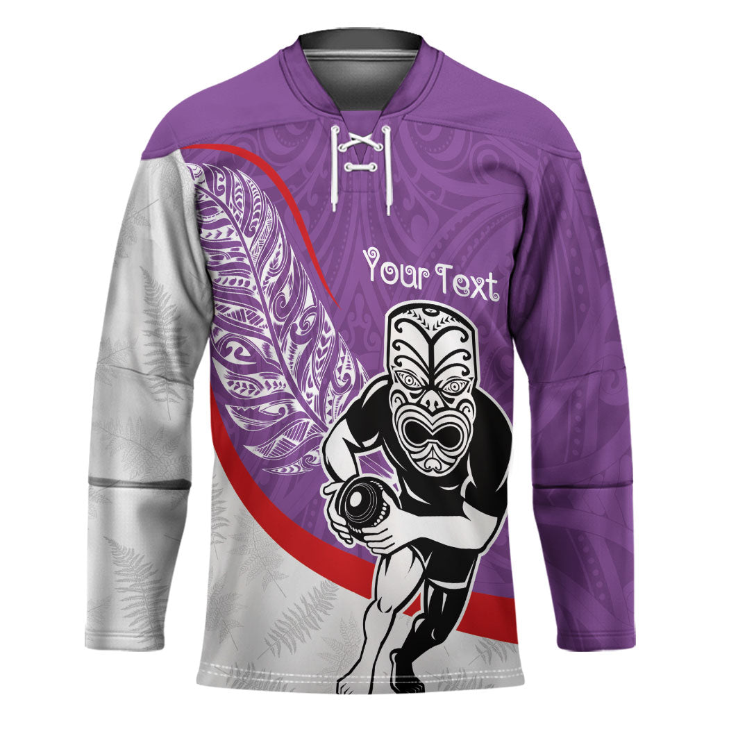 Personalised Aotearoa Lawn Bowls Hockey Jersey Maori Warrior and Silver Fern Sporty Style Purple LT03 Unisex Purple - Polynesian Pride
