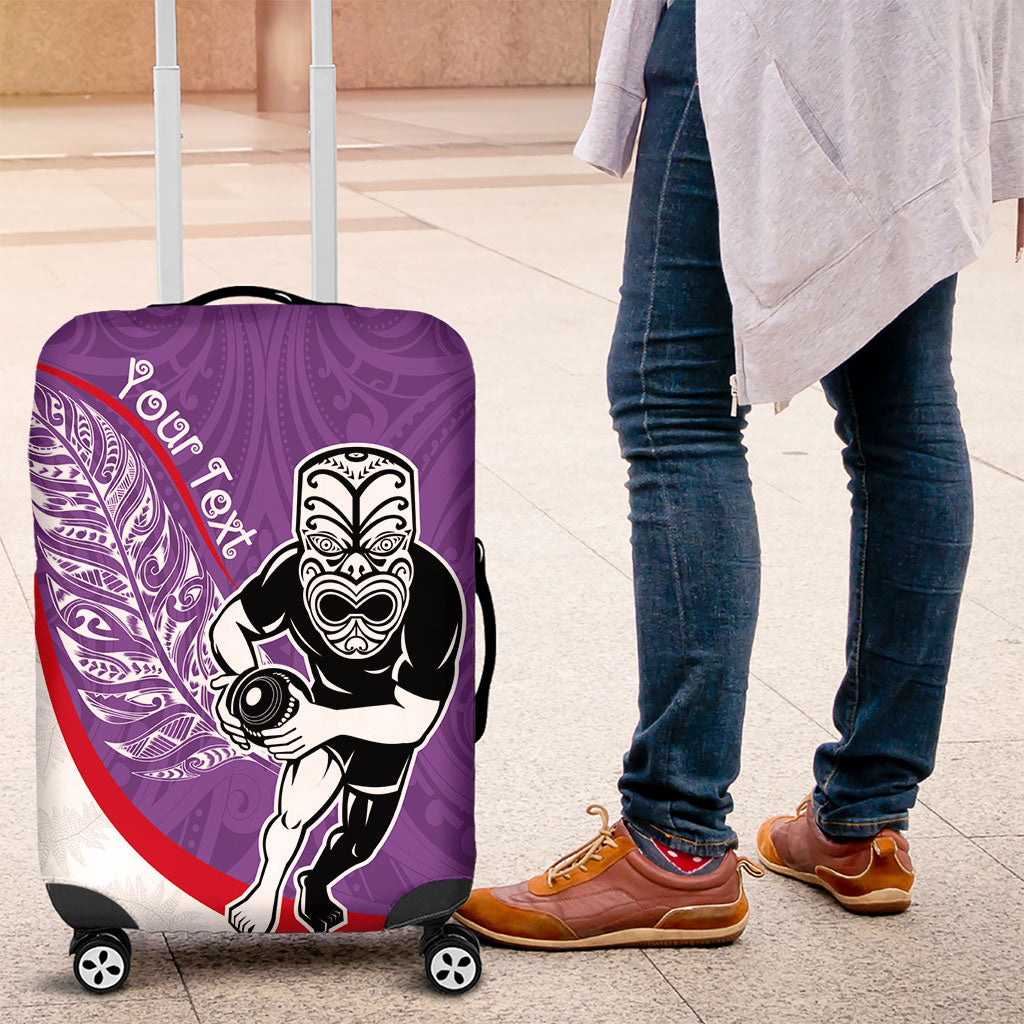 Personalised Aotearoa Lawn Bowls Luggage Cover Maori Warrior and Silver Fern Sporty Style Purple LT03 Purple - Polynesian Pride