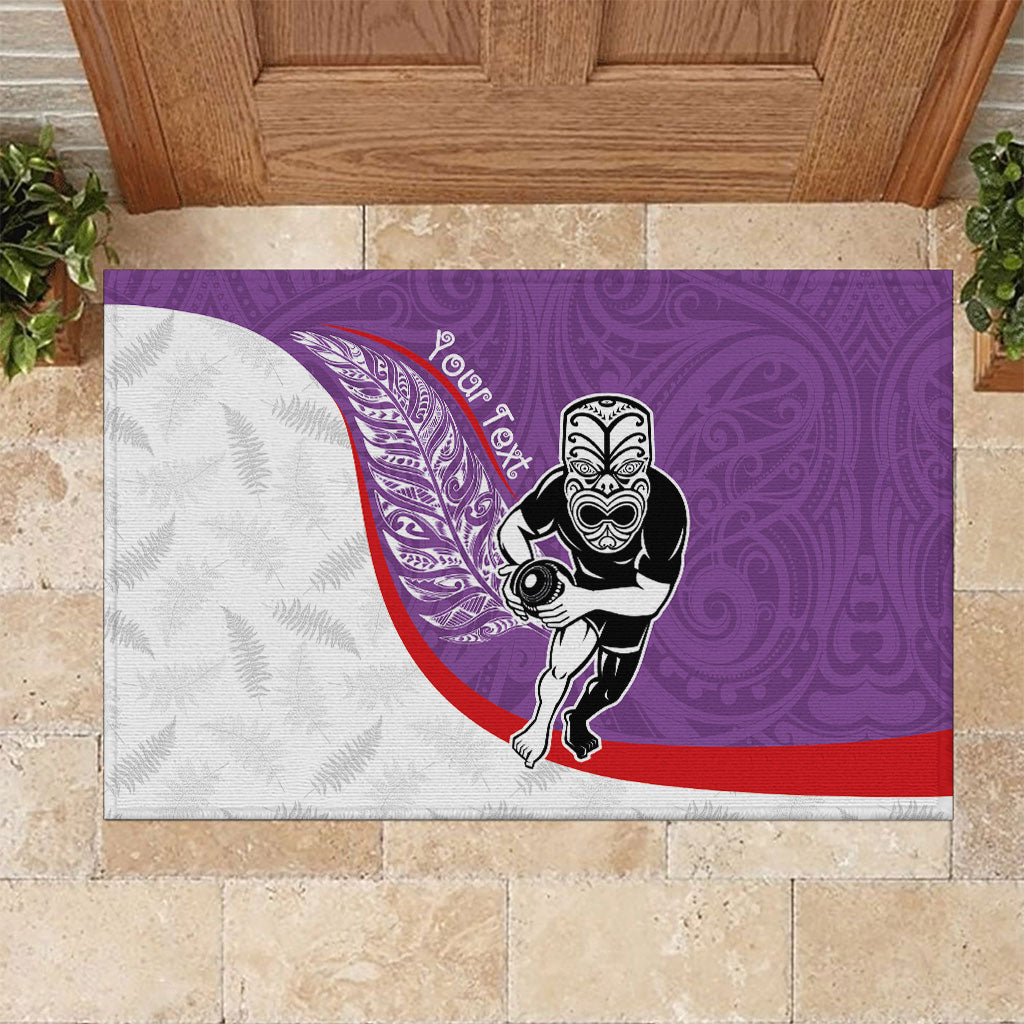 Personalised Aotearoa Lawn Bowls Rubber Doormat Maori Warrior and Silver Fern Sporty Style Purple LT03 Purple - Polynesian Pride