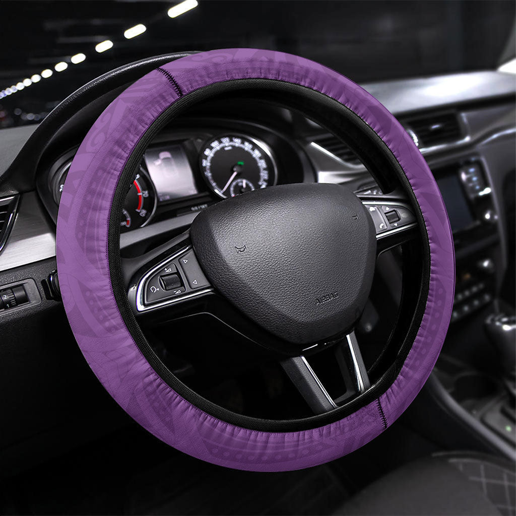 Aotearoa Lawn Bowls Steering Wheel Cover Maori Warrior and Silver Fern Sporty Style Purple LT03 Universal Fit Purple - Polynesian Pride