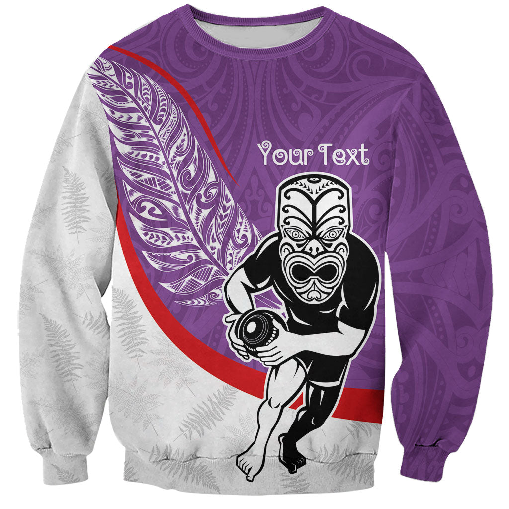 Personalised Aotearoa Lawn Bowls Sweatshirt Maori Warrior and Silver Fern Sporty Style Purple LT03 Unisex Purple - Polynesian Pride