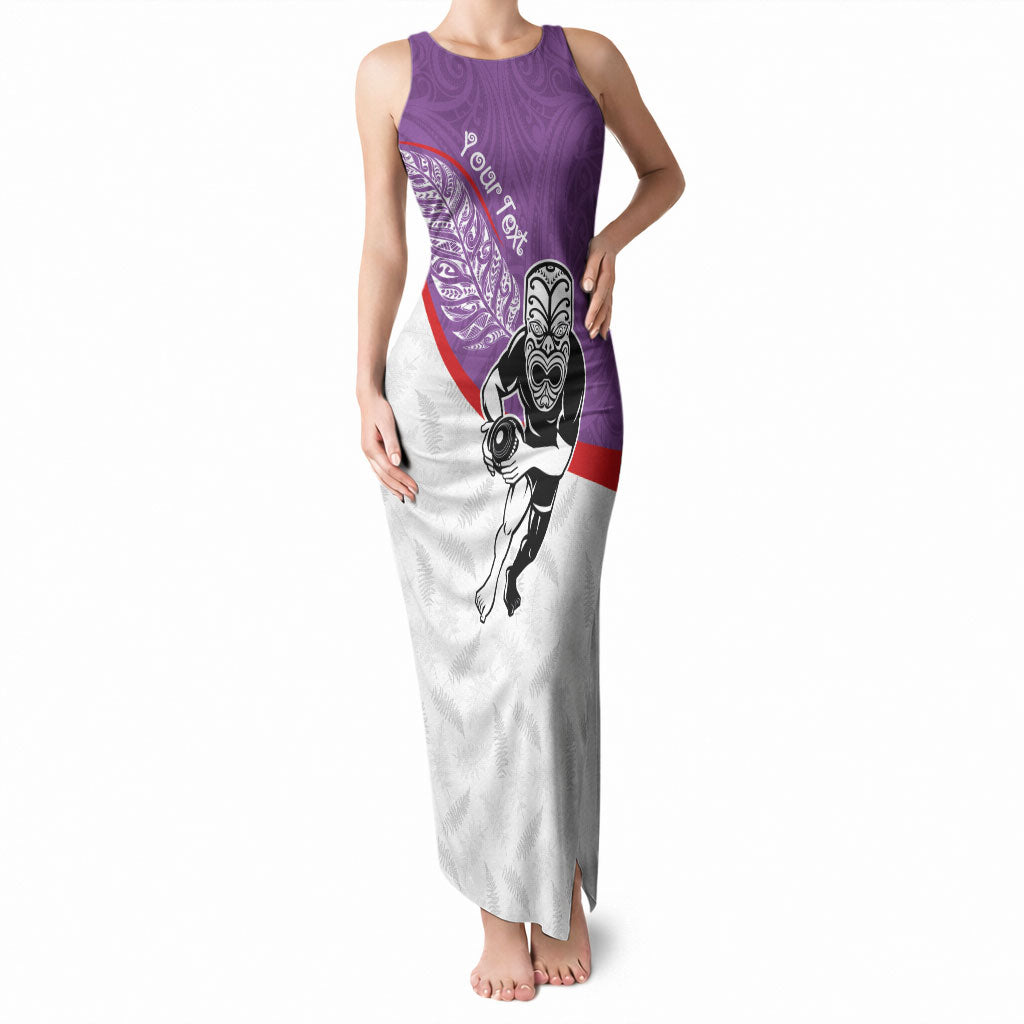 Personalised Aotearoa Lawn Bowls Tank Maxi Dress Maori Warrior and Silver Fern Sporty Style Purple LT03 Women Purple - Polynesian Pride