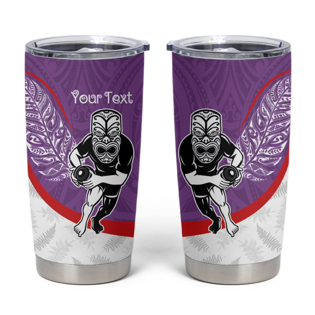 Personalised Aotearoa Lawn Bowls Tumbler Cup Maori Warrior and Silver Fern Sporty Style Purple LT03 Purple - Polynesian Pride