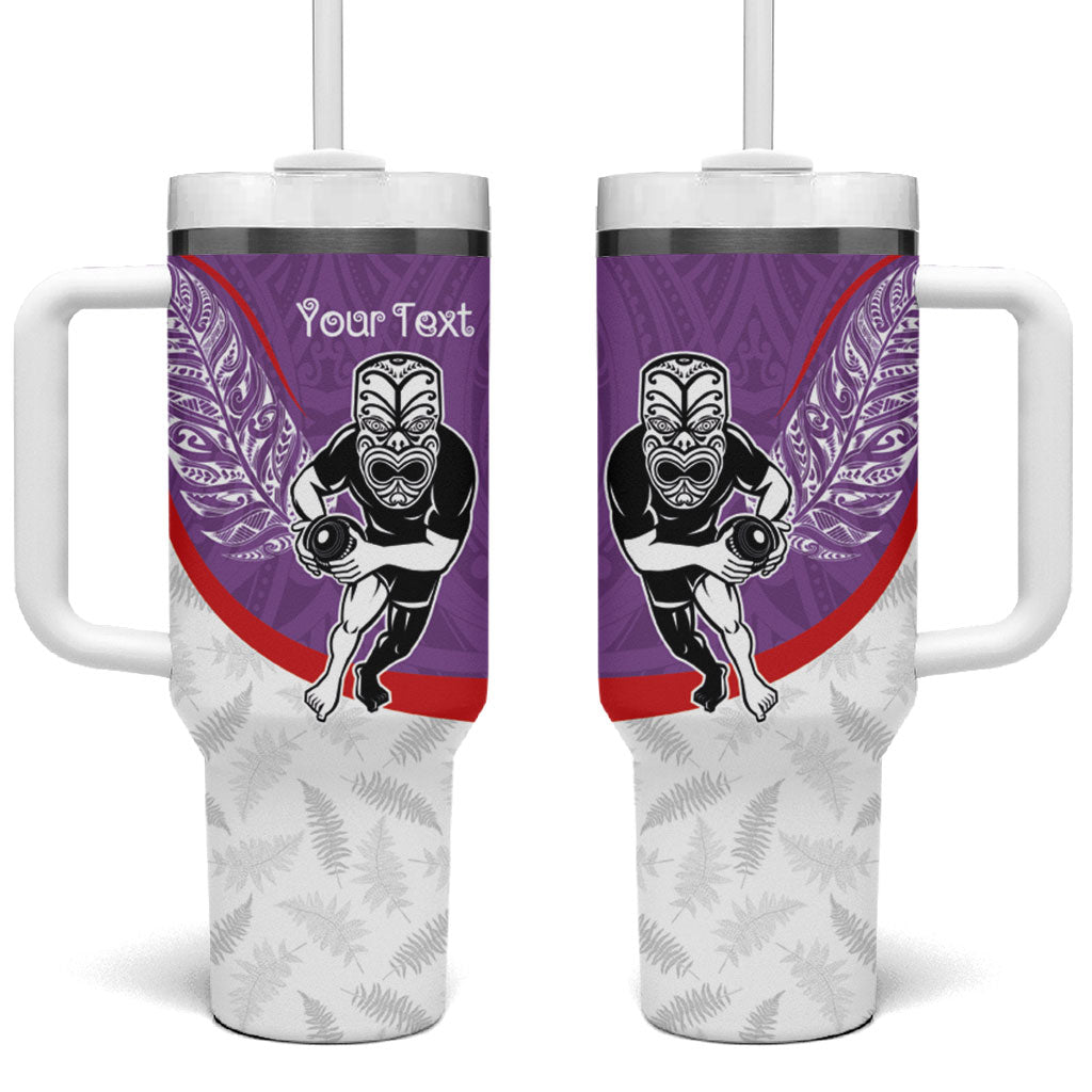 Personalised Aotearoa Lawn Bowls Tumbler With Handle Maori Warrior and Silver Fern Sporty Style Purple LT03 One Size: 40 oz Purple - Polynesian Pride