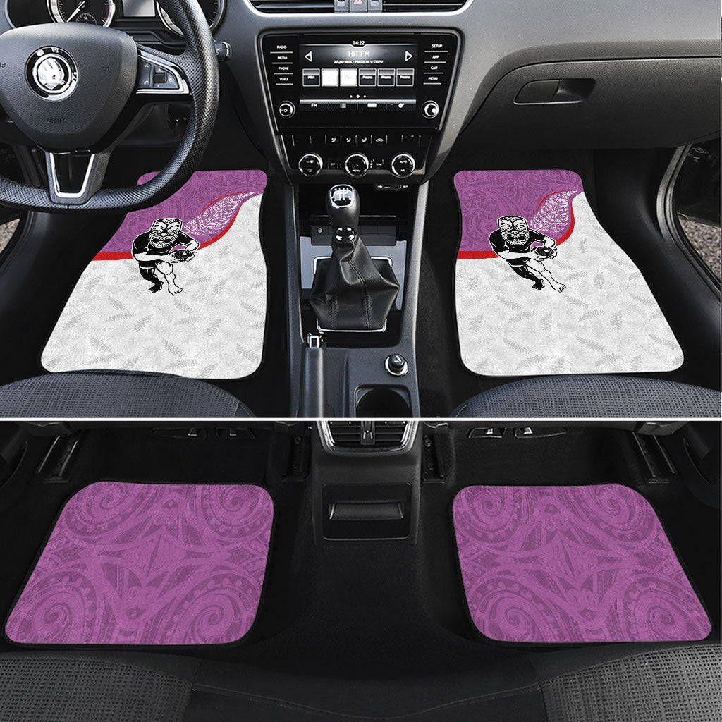 Aotearoa Lawn Bowls Car Mats Maori Warrior and Silver Fern Sporty Style Pink LT03 Set 4pcs Pink - Polynesian Pride