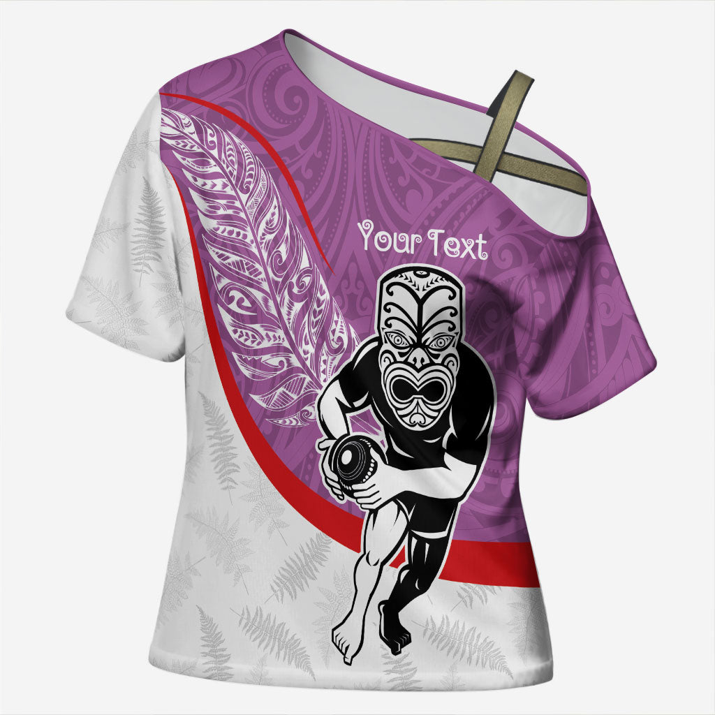 Personalised Aotearoa Lawn Bowls Cross Shoulder Shirt Maori Warrior and Silver Fern Sporty Style Pink LT03 Female Pink - Polynesian Pride