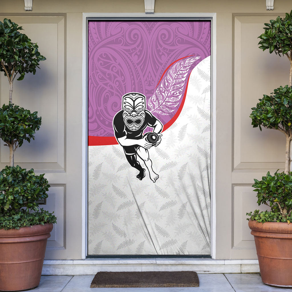 Aotearoa Lawn Bowls Door Cover Maori Warrior and Silver Fern Sporty Style Pink LT03 Pink - Polynesian Pride
