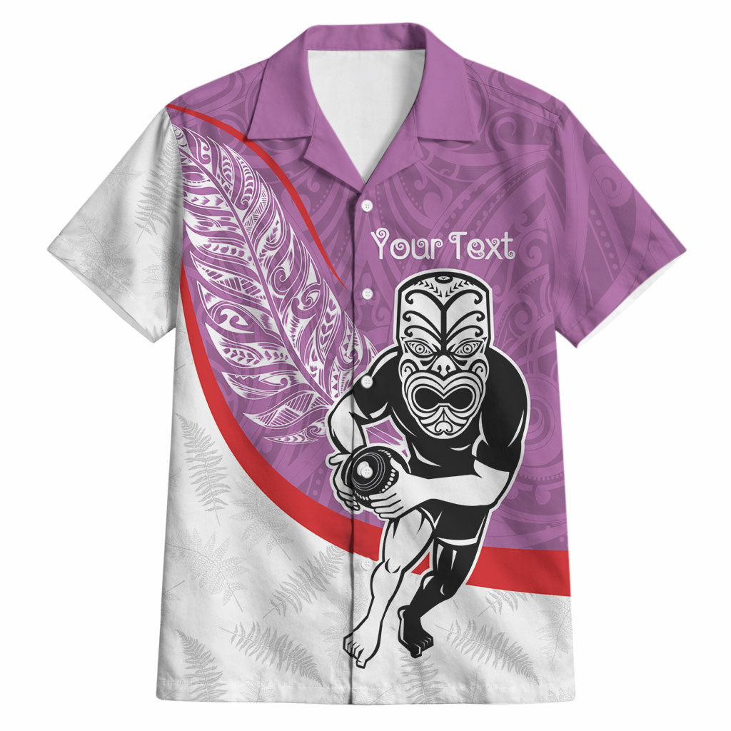 Personalised Aotearoa Lawn Bowls Hawaiian Shirt Maori Warrior and Silver Fern Sporty Style Pink LT03 Pink - Polynesian Pride