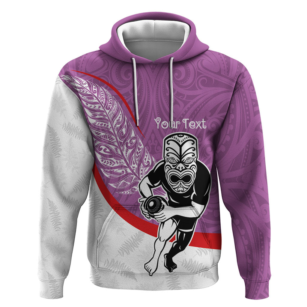 Personalised Aotearoa Lawn Bowls Hoodie Maori Warrior and Silver Fern Sporty Style Pink LT03 Pullover Hoodie Pink - Polynesian Pride