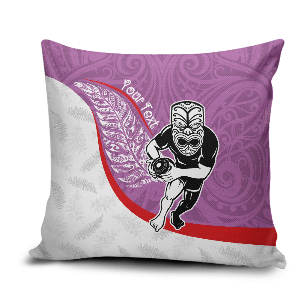 Personalised Aotearoa Lawn Bowls Pillow Cover Maori Warrior and Silver Fern Sporty Style Pink LT03 Pink - Polynesian Pride