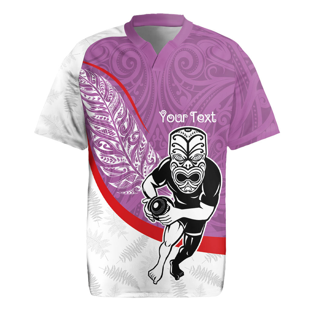 Personalised Aotearoa Lawn Bowls Rugby Jersey Maori Warrior and Silver Fern Sporty Style Pink LT03 Pink - Polynesian Pride