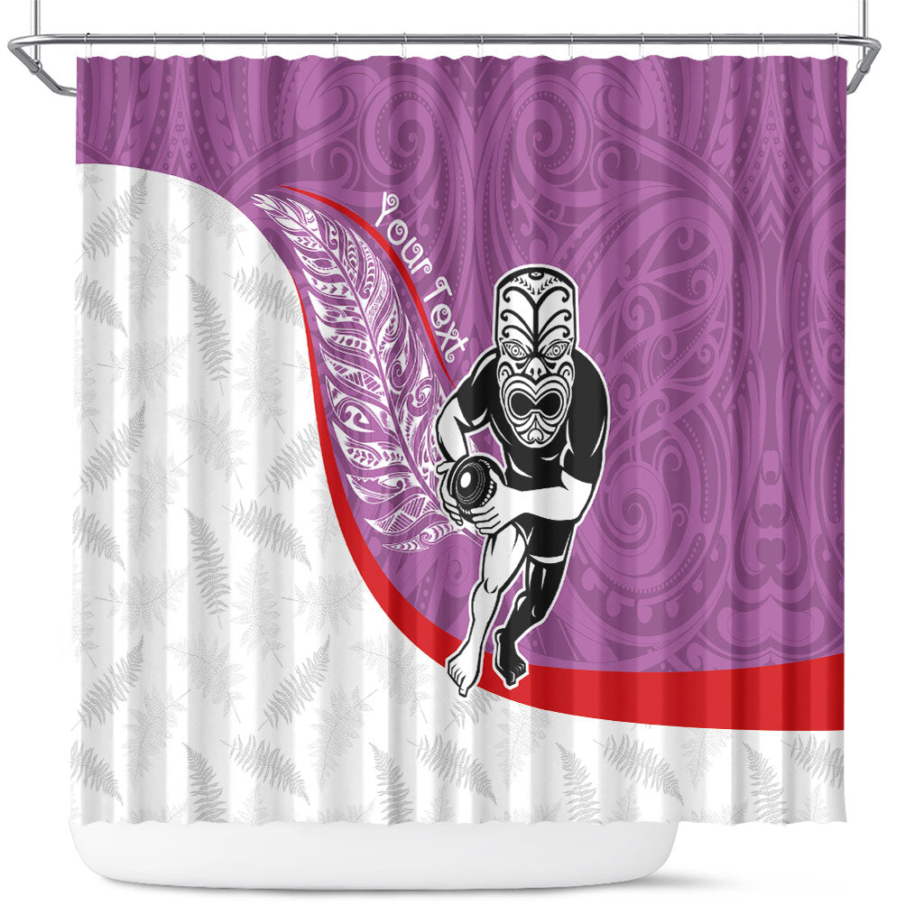 Personalised Aotearoa Lawn Bowls Shower Curtain Maori Warrior and Silver Fern Sporty Style Pink LT03 Pink - Polynesian Pride