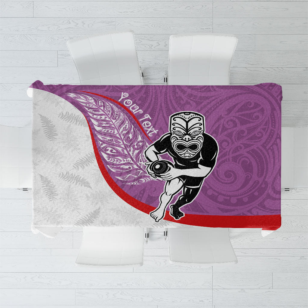 Personalised Aotearoa Lawn Bowls Tablecloth Maori Warrior and Silver Fern Sporty Style Pink LT03 Pink - Polynesian Pride