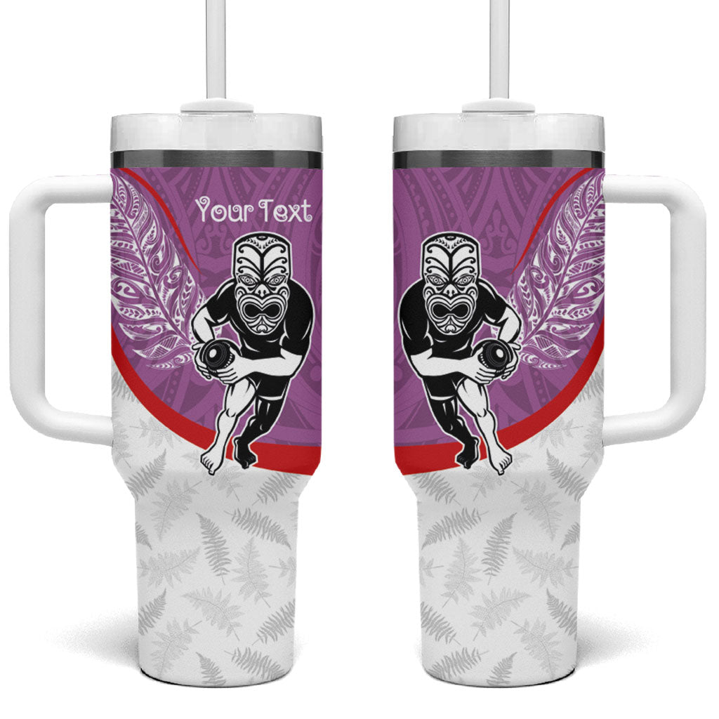 Personalised Aotearoa Lawn Bowls Tumbler With Handle Maori Warrior and Silver Fern Sporty Style Pink LT03 One Size: 40 oz Pink - Polynesian Pride