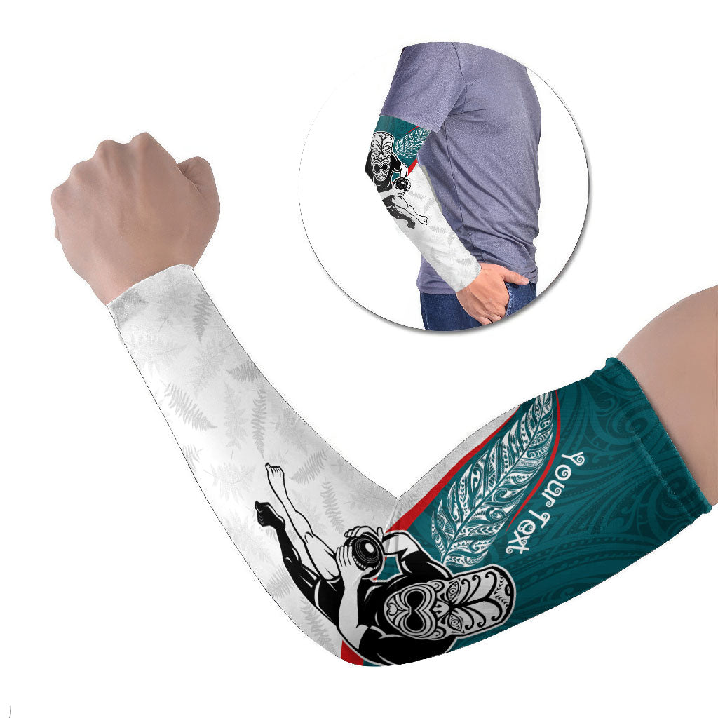 Personalised Aotearoa Lawn Bowls Arm Sleeves Maori Warrior and Silver Fern Sporty Style Teal LT03 Set of 2 Teal - Polynesian Pride