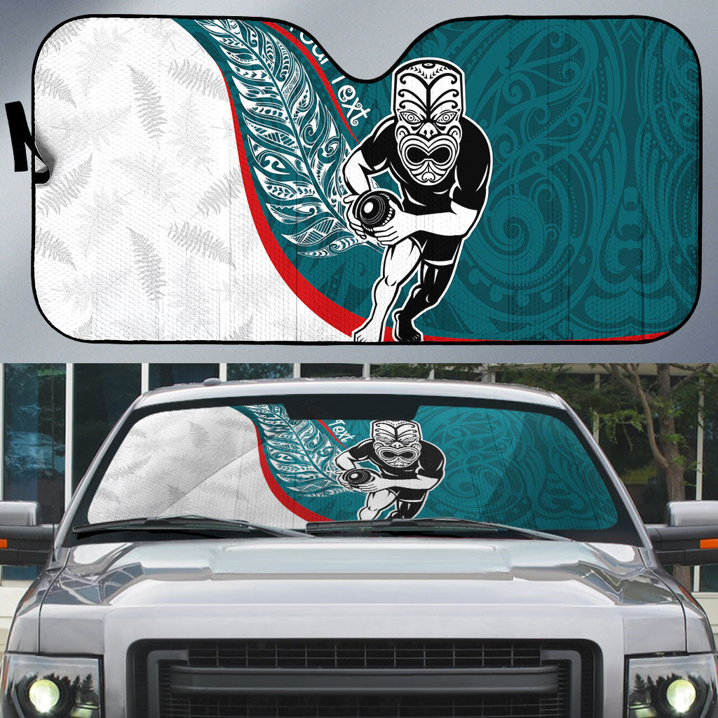Personalised Aotearoa Lawn Bowls Auto Sun Shade Maori Warrior and Silver Fern Sporty Style Teal LT03 Teal - Polynesian Pride