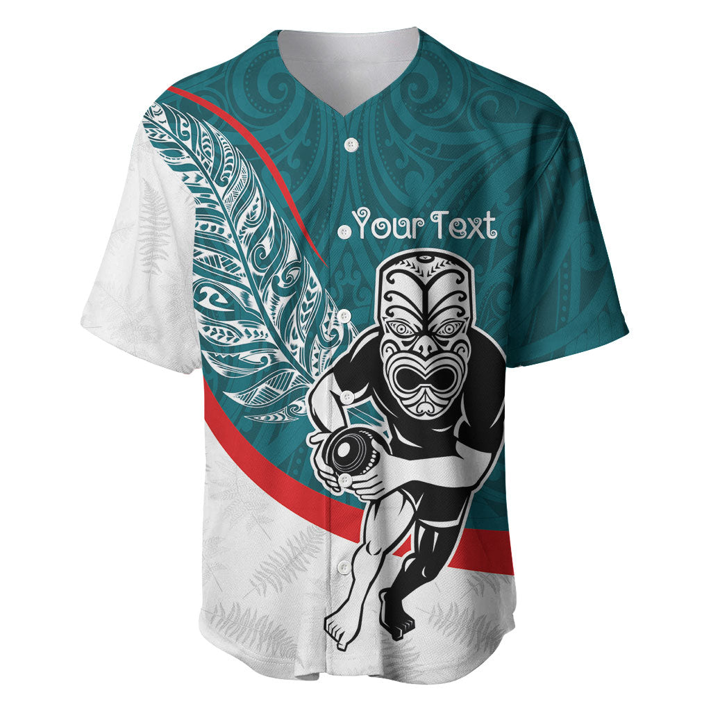 Personalised Aotearoa Lawn Bowls Baseball Jersey Maori Warrior and Silver Fern Sporty Style Teal LT03 Teal - Polynesian Pride