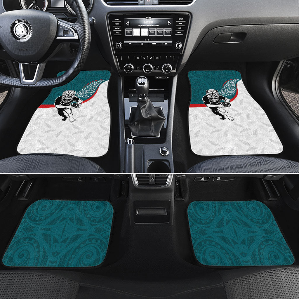 Aotearoa Lawn Bowls Car Mats Maori Warrior and Silver Fern Sporty Style Teal
