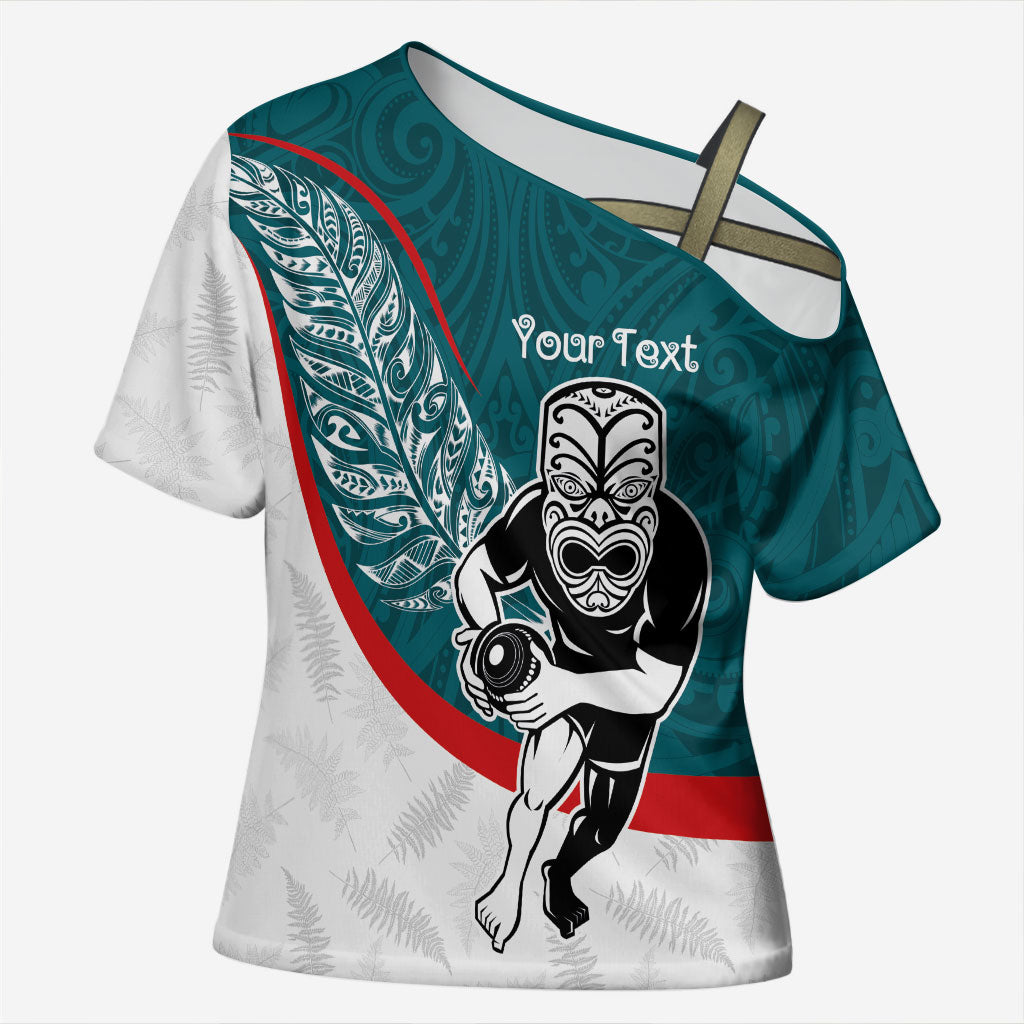 Personalised Aotearoa Lawn Bowls Cross Shoulder Shirt Maori Warrior and Silver Fern Sporty Style Teal LT03 Female Teal - Polynesian Pride