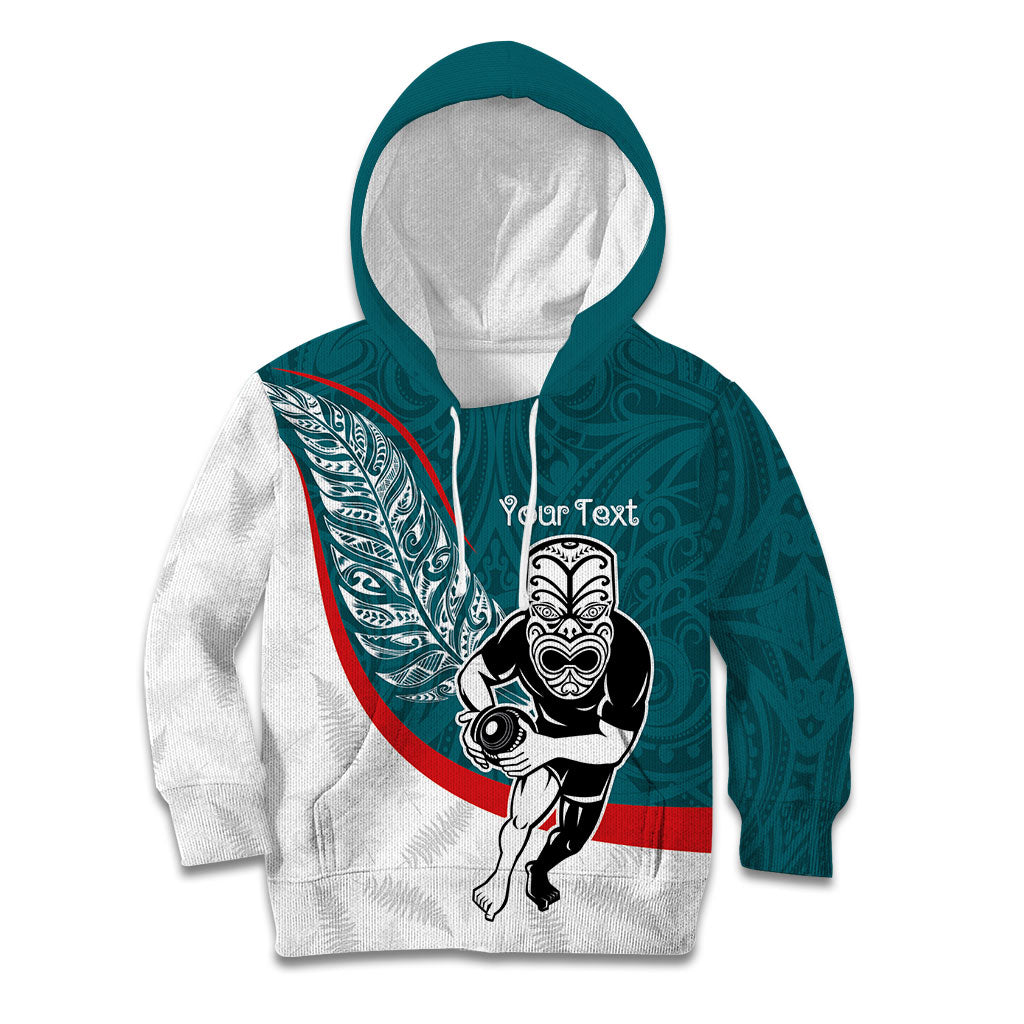 Personalised Aotearoa Lawn Bowls Kid Hoodie Maori Warrior and Silver Fern Sporty Style Teal LT03 Hoodie Teal - Polynesian Pride