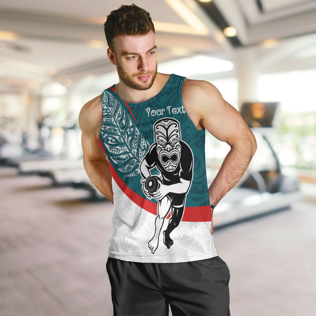 Personalised Aotearoa Lawn Bowls Men Tank Top Maori Warrior and Silver Fern Sporty Style Teal LT03 Teal - Polynesian Pride
