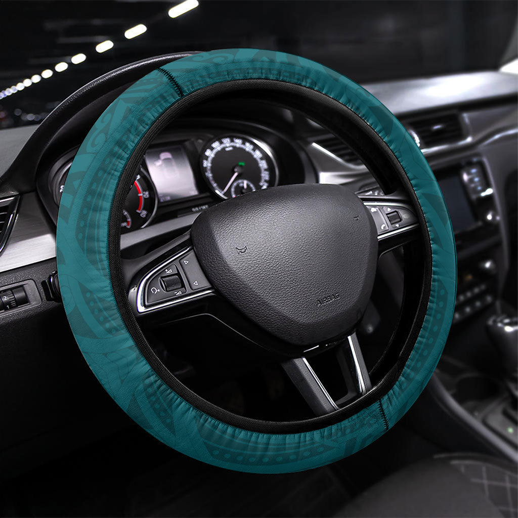 Aotearoa Lawn Bowls Steering Wheel Cover Maori Warrior and Silver Fern Sporty Style Teal LT03 Universal Fit Teal - Polynesian Pride