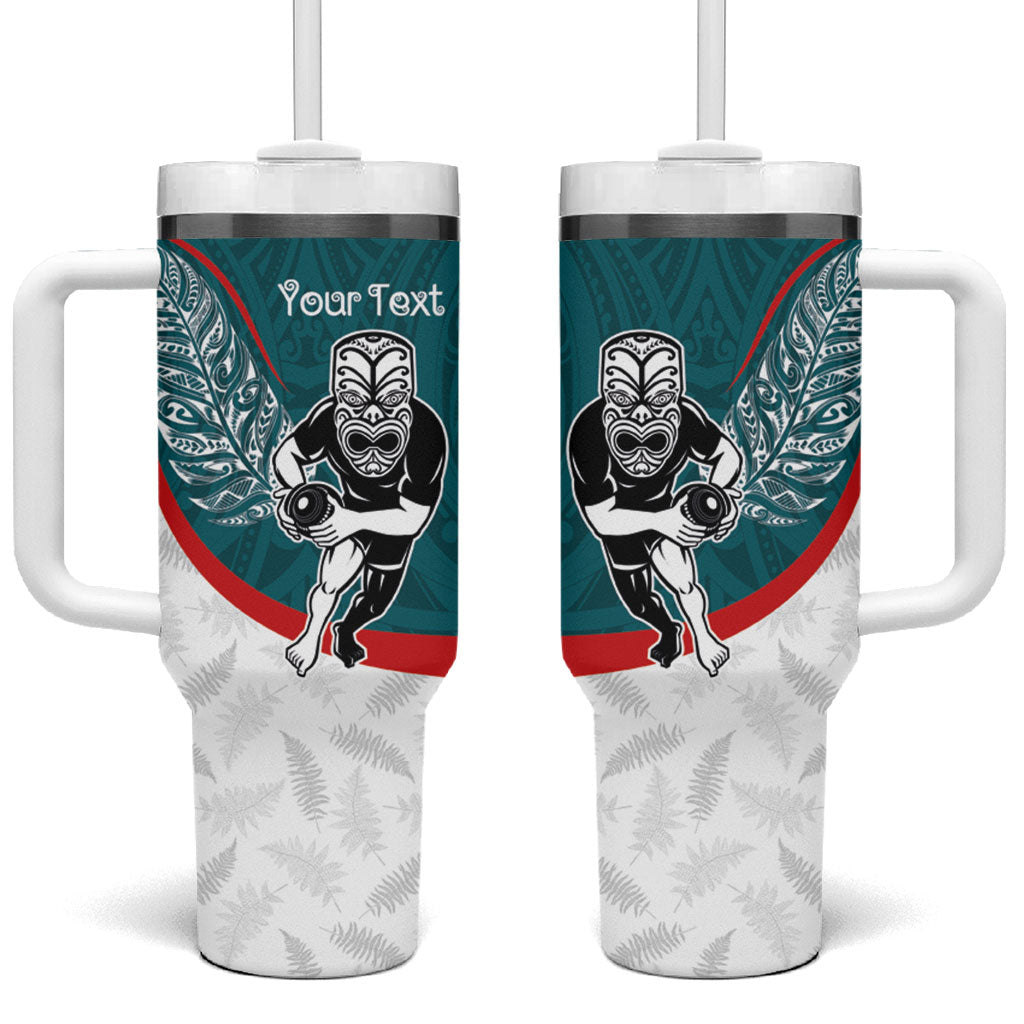 Personalised Aotearoa Lawn Bowls Tumbler With Handle Maori Warrior and Silver Fern Sporty Style Teal LT03 One Size: 40 oz Teal - Polynesian Pride