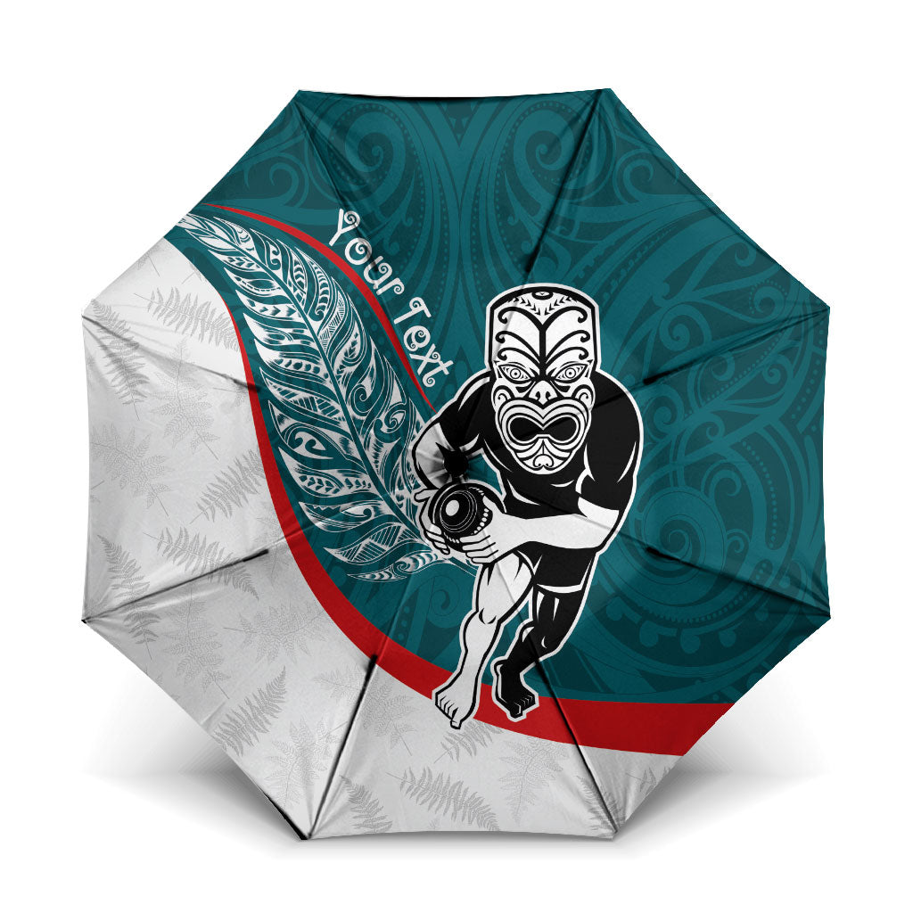 Personalised Aotearoa Lawn Bowls Umbrella Maori Warrior and Silver Fern Sporty Style Teal LT03 One Size Folded 11.42 inch Opened Diameter 37.4 inch Teal - Polynesian Pride