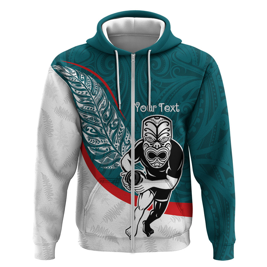 Personalised Aotearoa Lawn Bowls Zip Hoodie Maori Warrior and Silver Fern Sporty Style Teal LT03 Zip Hoodie Teal - Polynesian Pride
