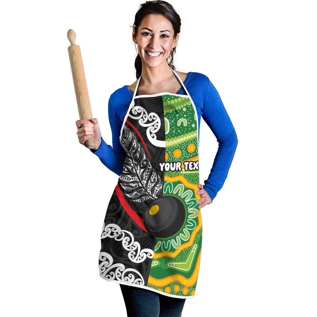 Personalised Aotearoa and Australia Lawn Bowls Apron Maori Fern and Aboriginal Pattern LT03 - Polynesian Pride