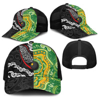 Aotearoa and Australia Lawn Bowls Baseball Net Cap Maori Fern and Aboriginal Pattern LT03 - Polynesian Pride