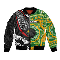 Personalised Aotearoa and Australia Lawn Bowls Bomber Jacket Maori Fern and Aboriginal Pattern LT03 Unisex Multicolor - Polynesian Pride