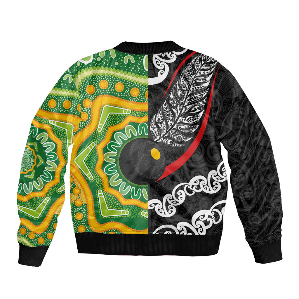 Personalised Aotearoa and Australia Lawn Bowls Bomber Jacket Maori Fern and Aboriginal Pattern LT03 - Polynesian Pride