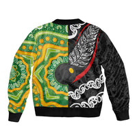 Personalised Aotearoa and Australia Lawn Bowls Bomber Jacket Maori Fern and Aboriginal Pattern LT03 - Polynesian Pride