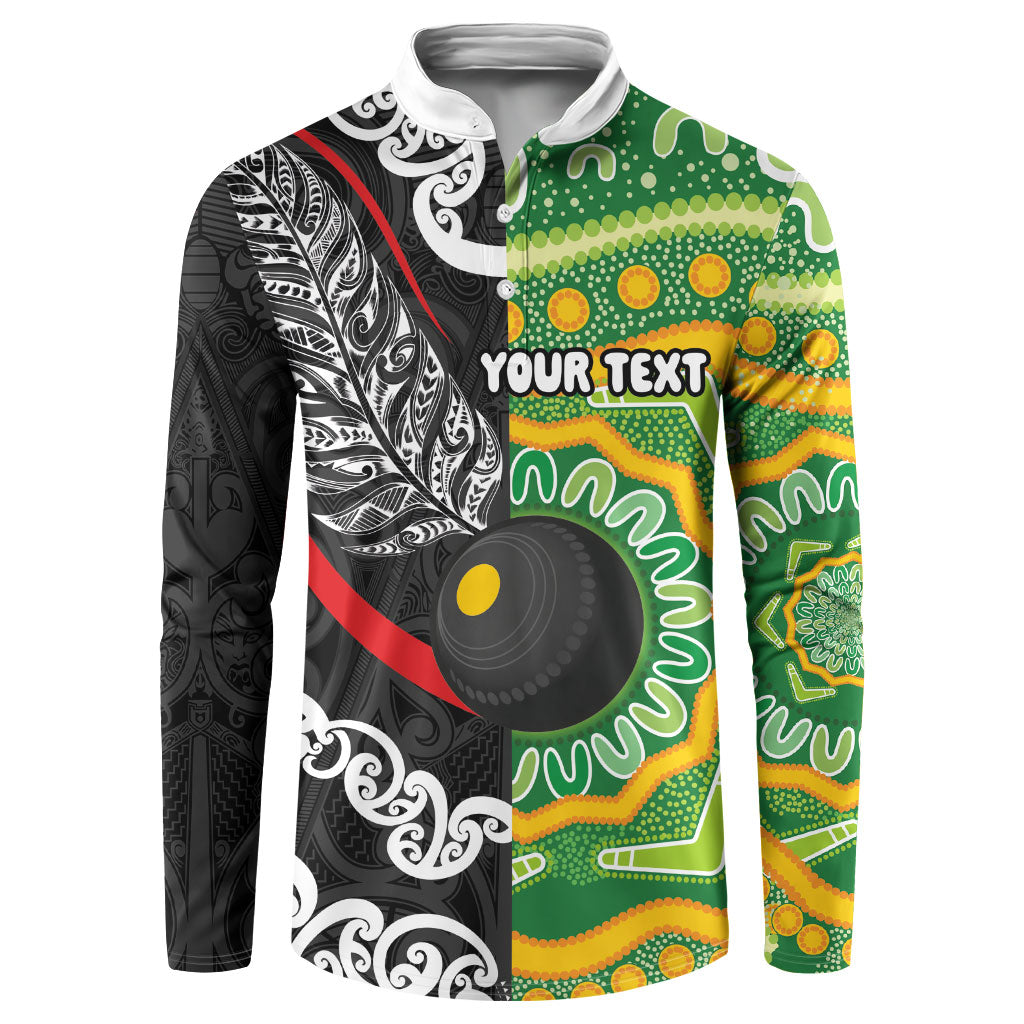 Personalised Aotearoa and Australia Lawn Bowls Button Sweatshirt Maori Fern and Aboriginal Pattern