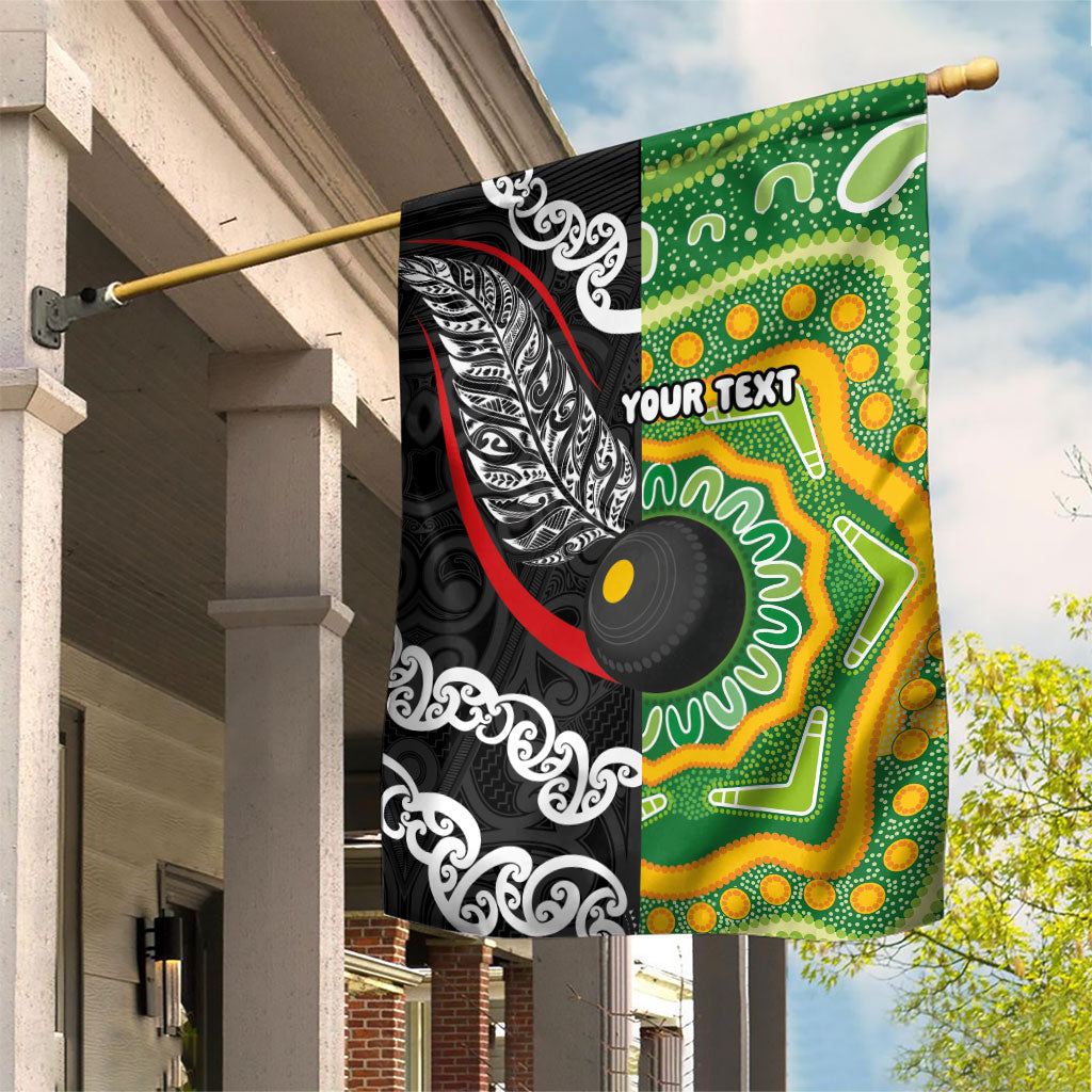 Personalised Aotearoa and Australia Lawn Bowls Garden Flag Maori Fern and Aboriginal Pattern LT03 House Flag Multicolor - Polynesian Pride
