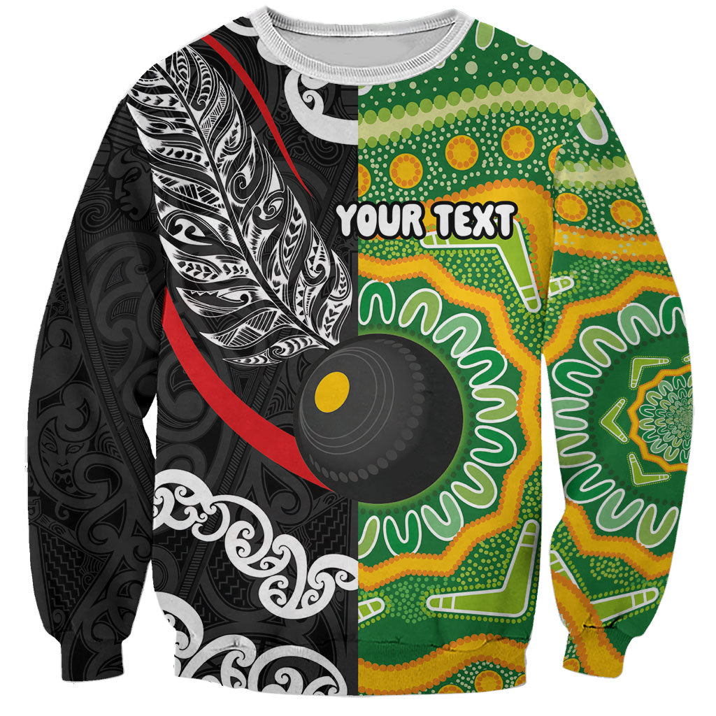 Personalised Aotearoa and Australia Lawn Bowls Sweatshirt Maori Fern and Aboriginal Pattern LT03 Unisex Multicolor - Polynesian Pride