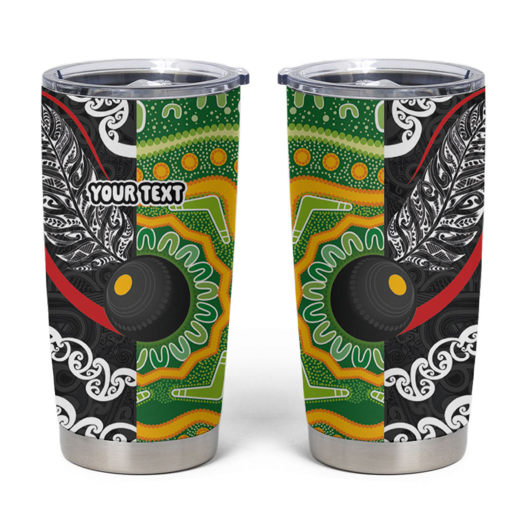 Personalised Aotearoa and Australia Lawn Bowls Tumbler Cup Maori Fern and Aboriginal Pattern LT03 Multicolor - Polynesian Pride