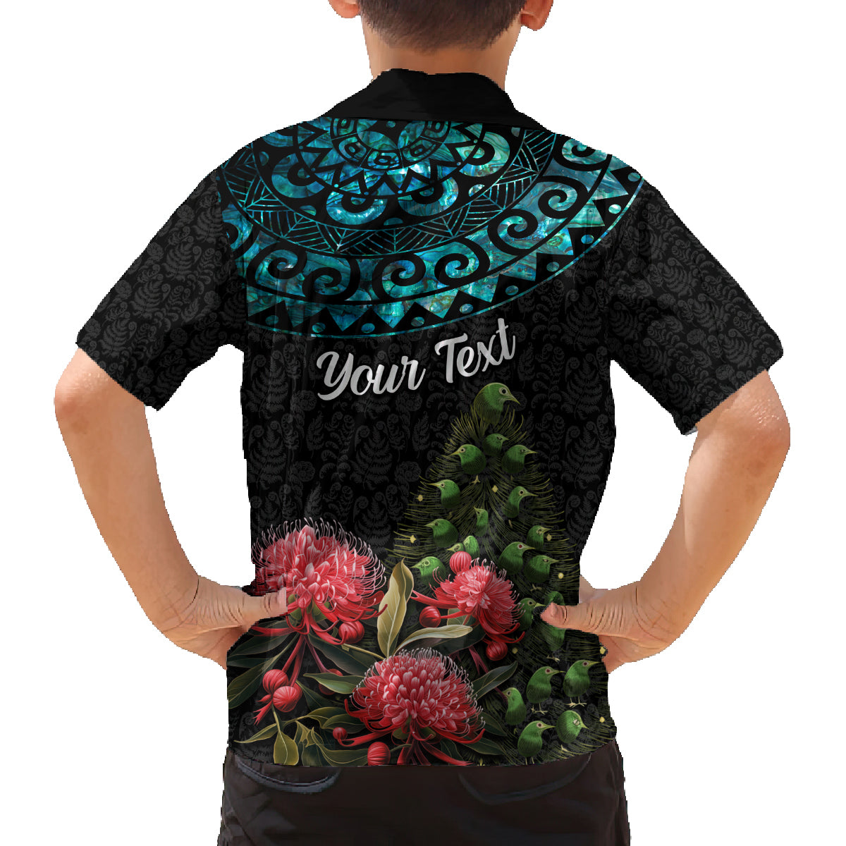 Personalized New Zealand Christmas Family Matching Off Shoulder Long Sleeve Dress and Hawaiian Shirt Maori Santa Pikorua and Pohutukawa Meri Kirihimete LT03 - Polynesian Pride