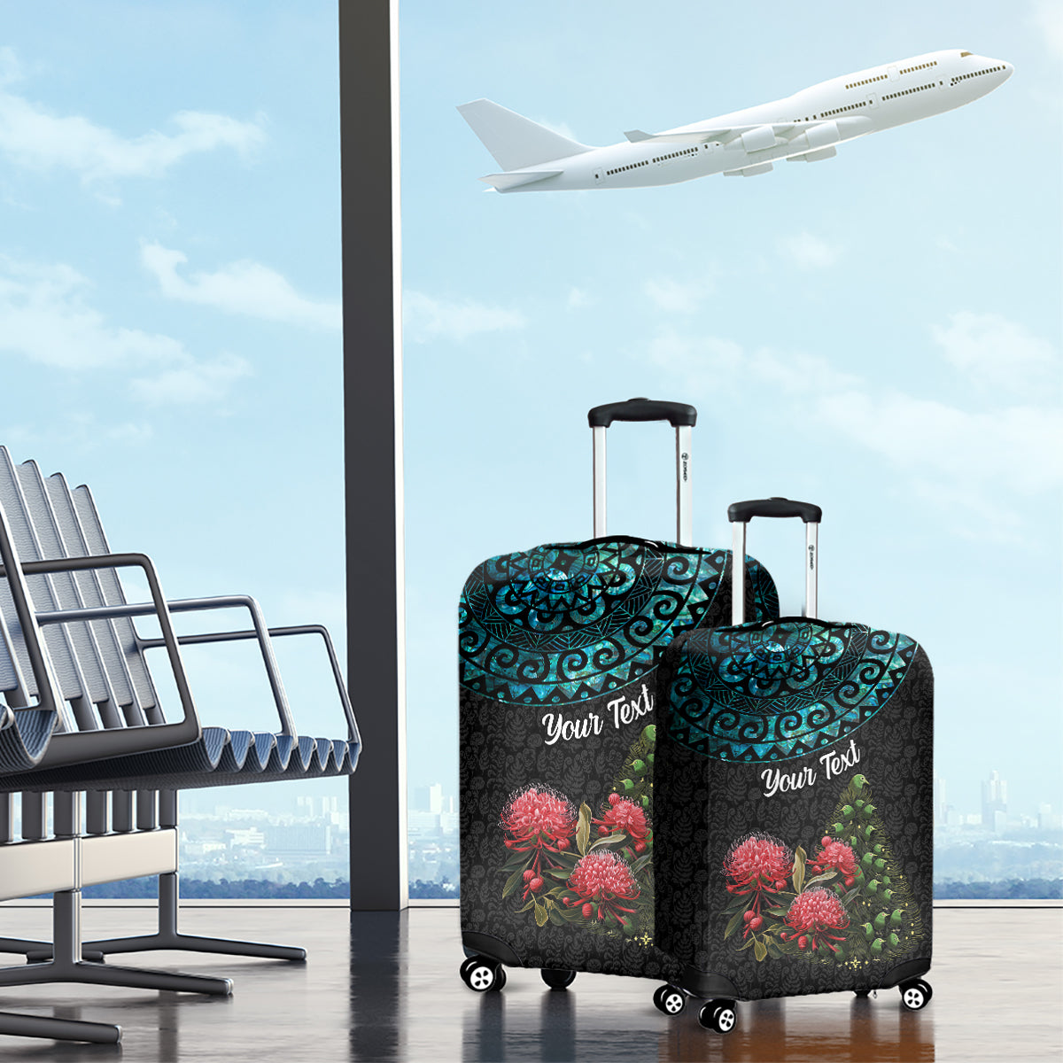 Personalized New Zealand Christmas Luggage Cover Maori Santa Pikorua and Pohutukawa Meri Kirihimete LT03 - Polynesian Pride